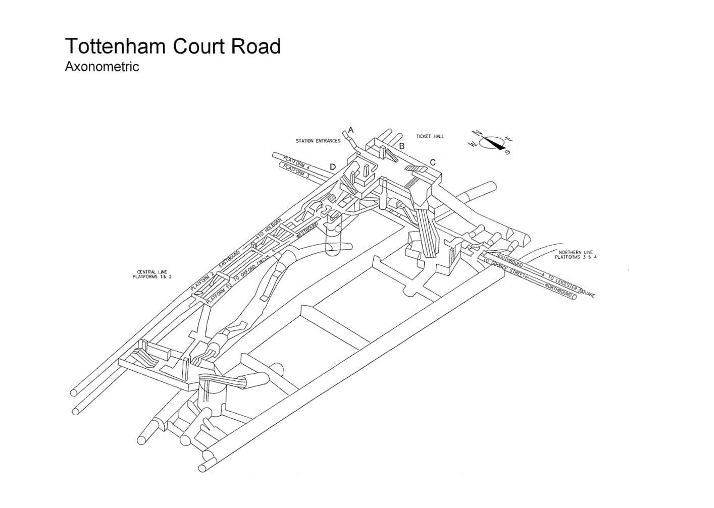 Transport for London's 3D axonometric map of Tottenham Court Road station